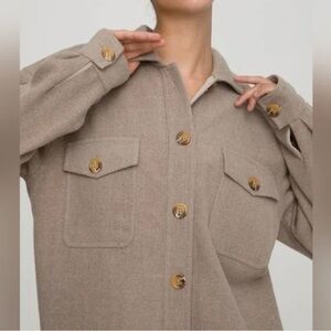 Good American Oversized Heathered Sepia Shacket Jacket Size 5/6 (XL/2XL) Pockets